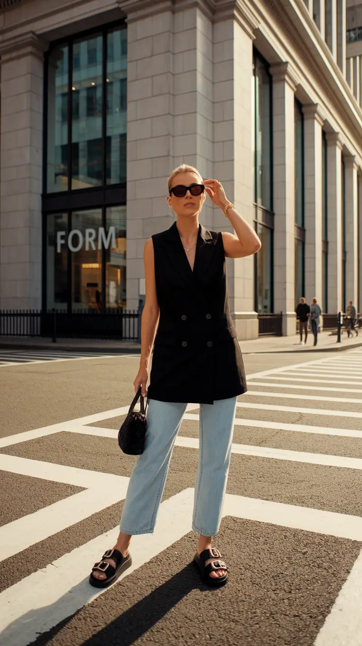 wide leg jeans august outfits 2025 Tailored Cool with a Hint of Edge