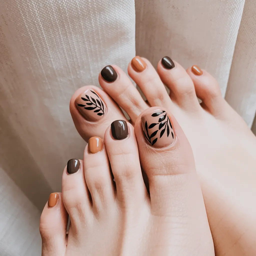august toe nails Minimalist Botanical in Burnt Tones