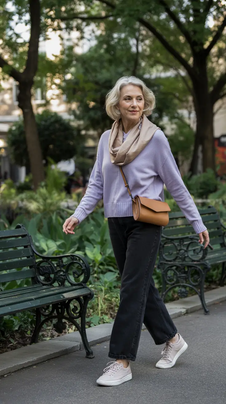 cute fall outfits for women over 60 - Soft Lilac and Casual Elegance