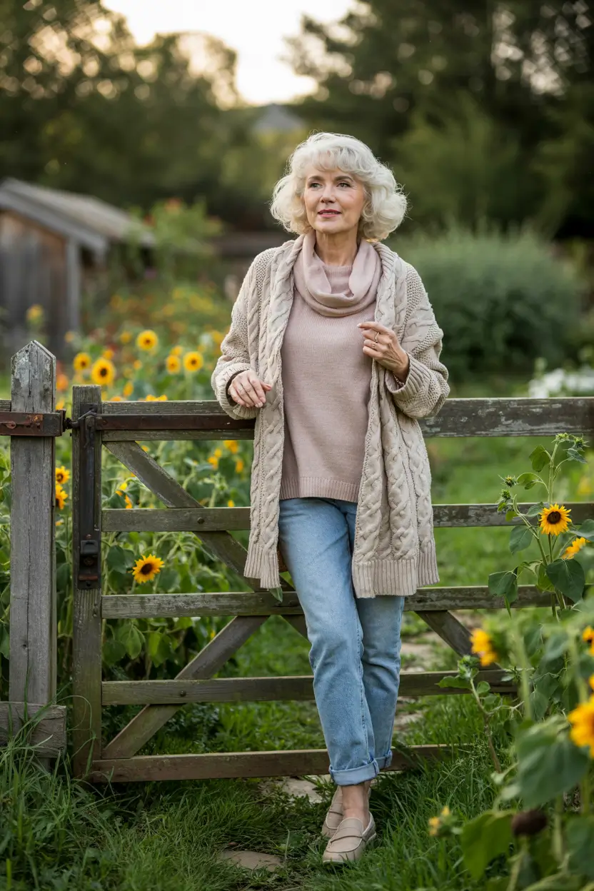 cute fall outfits for women over 60 - Chunky Knits and Garden Calm