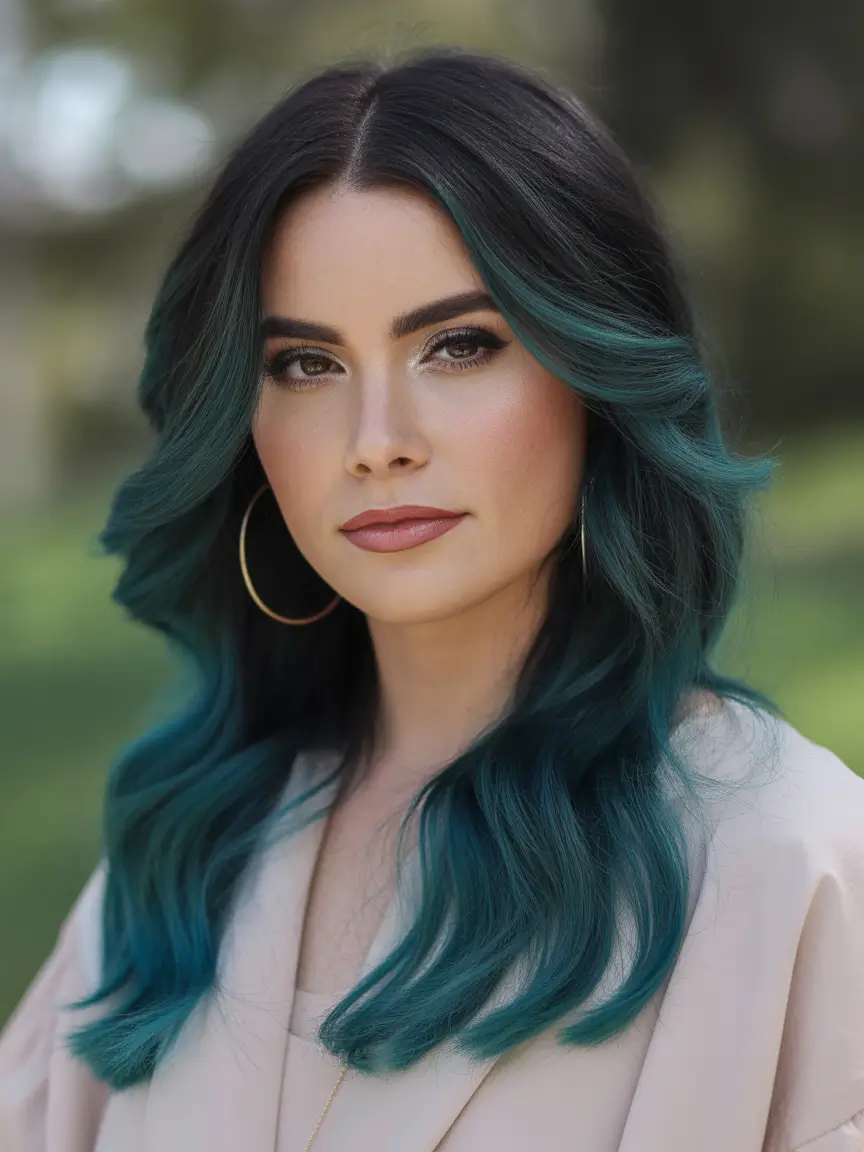 dark brown fall hair colors Moody Teal Meets Jet Black