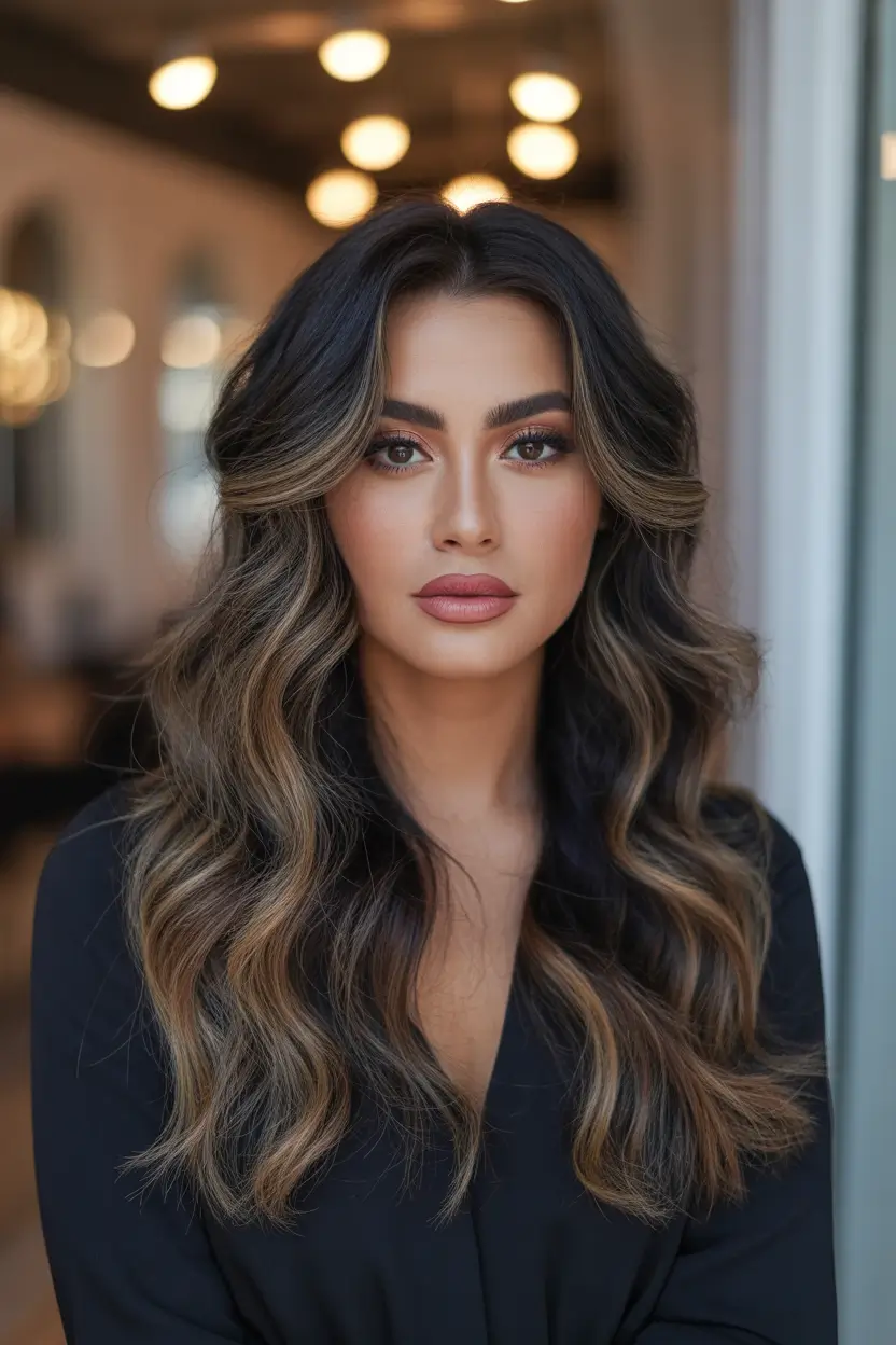 dark brown fall hair colors Dimensional Waves with Buttery Balayage