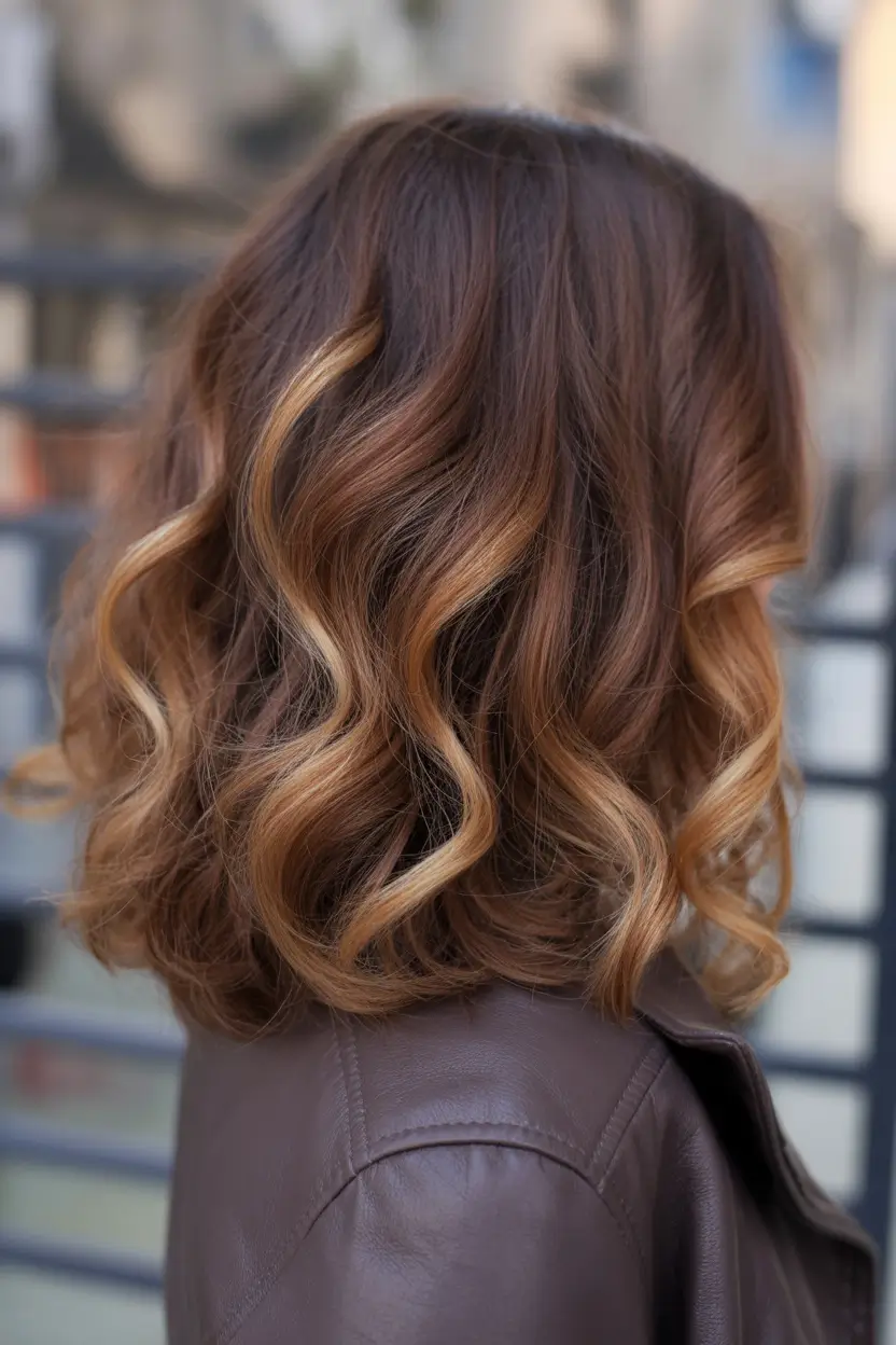 dark brown fall hair colors Amber Roast Curled Bob