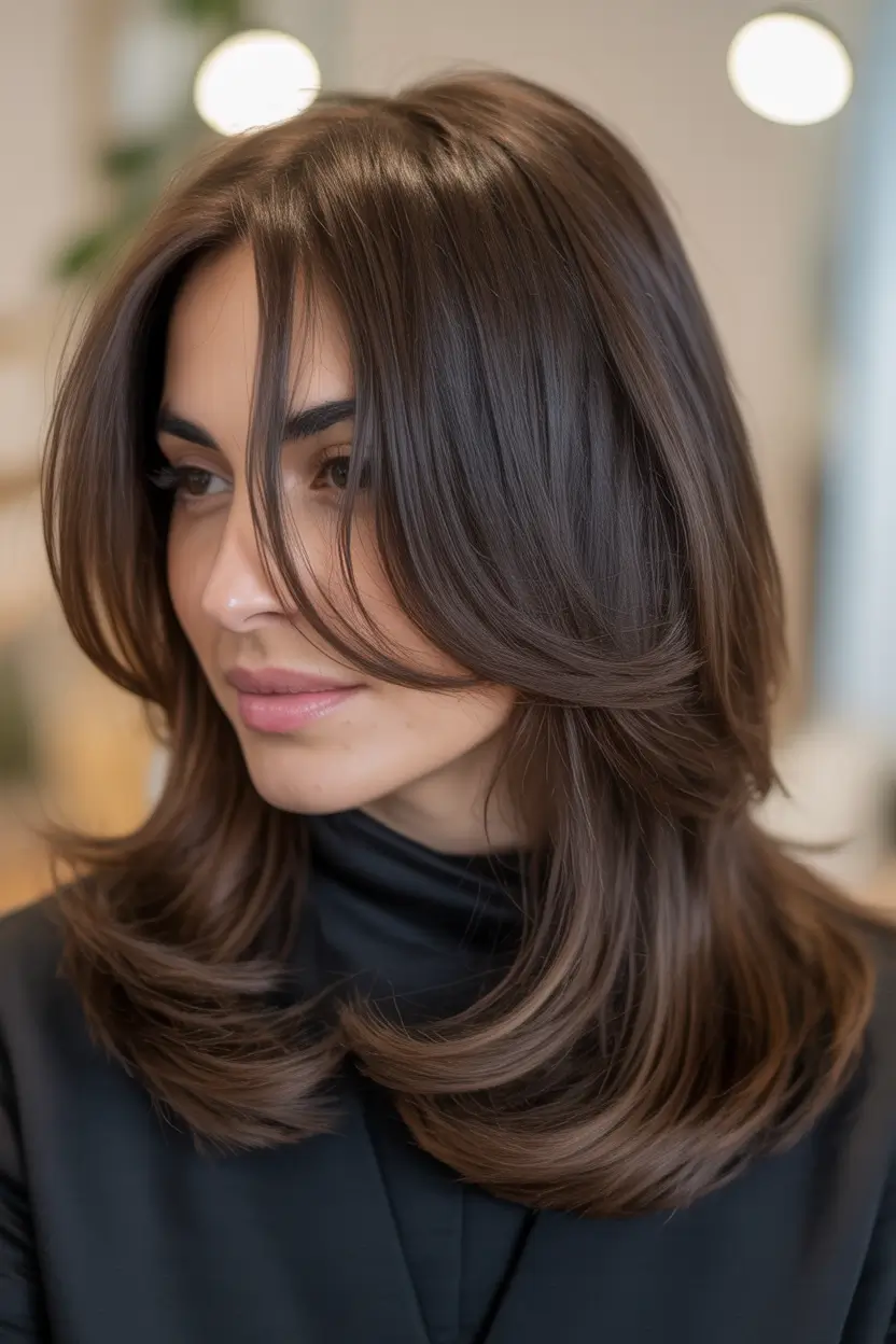 dark brown fall hair colors Classic Toned Layers with Airy Texture