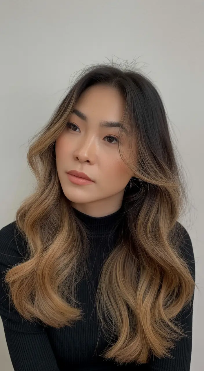 dark brown fall hair colors Golden Sand Balayage for Subtle Fall Glow