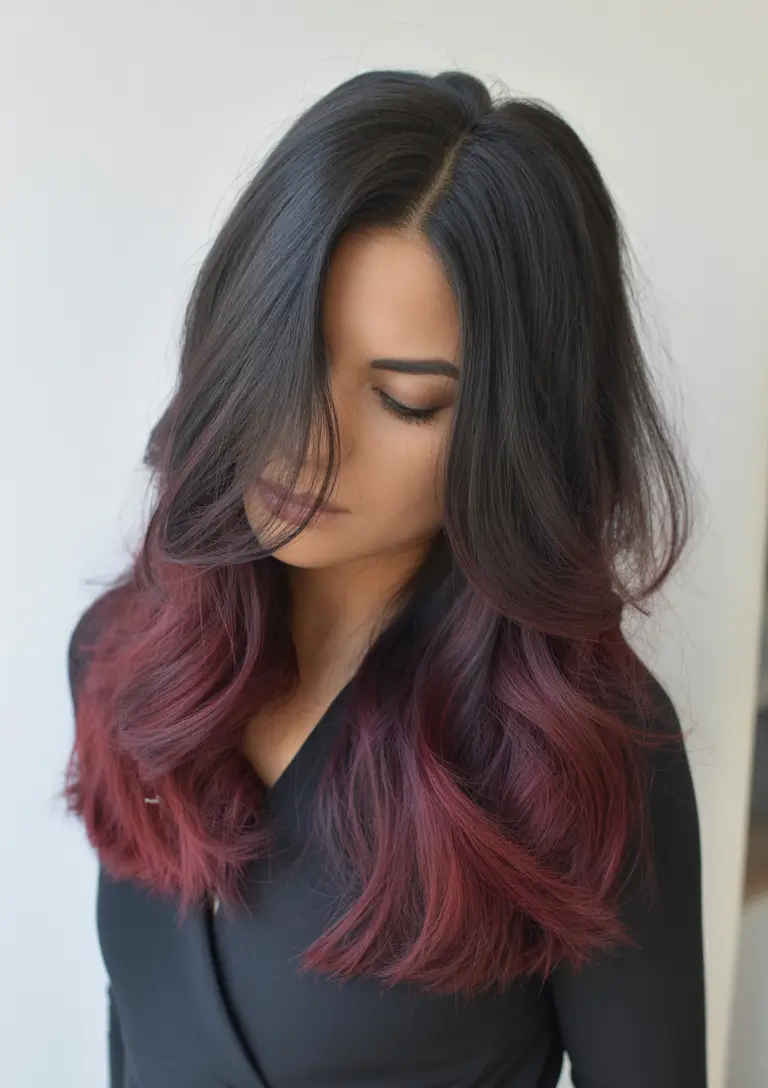 dark brown fall hair colors Merlot Ends on a Raven Base