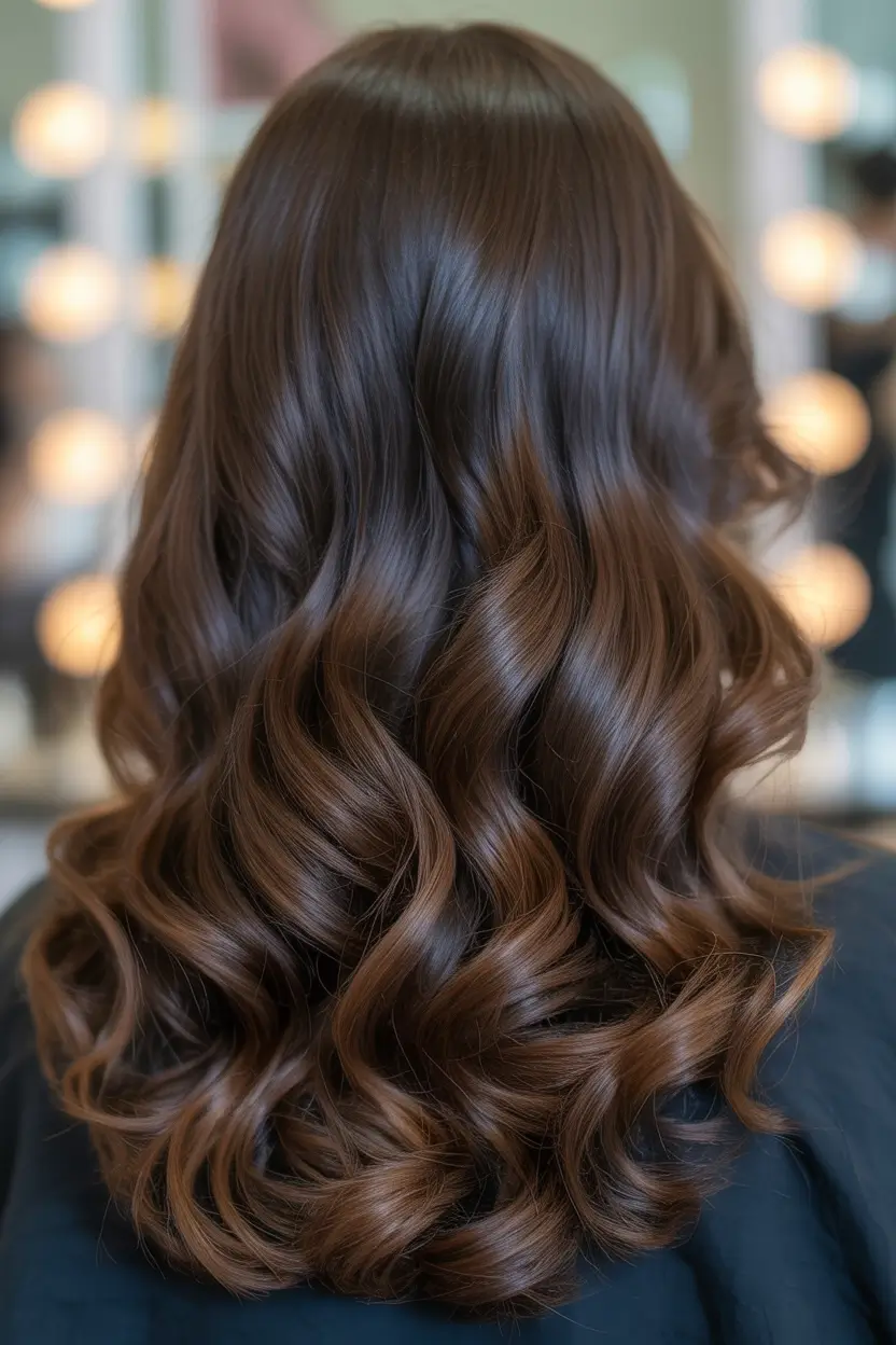 dark brown fall hair colors Chestnut Curls with a Caramel Finish