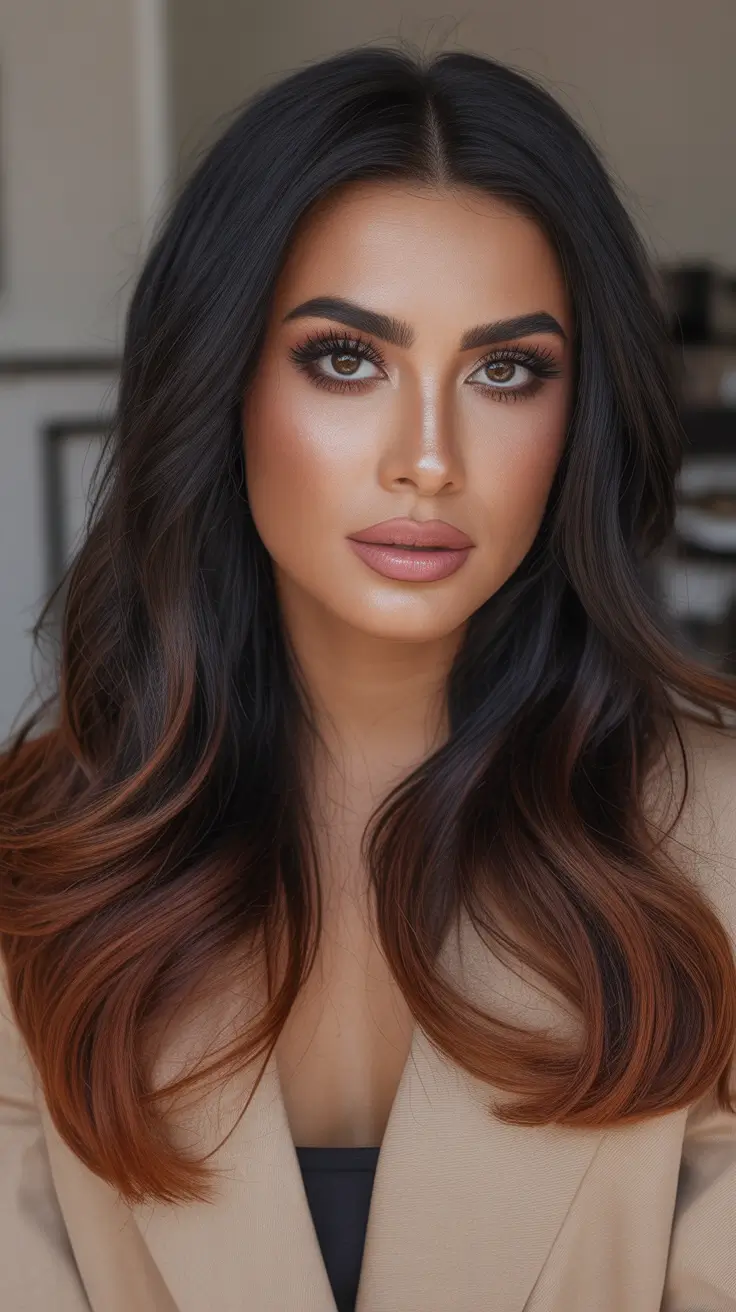 dark brown fall hair colors Espresso Melt with Cinnamon Ends
