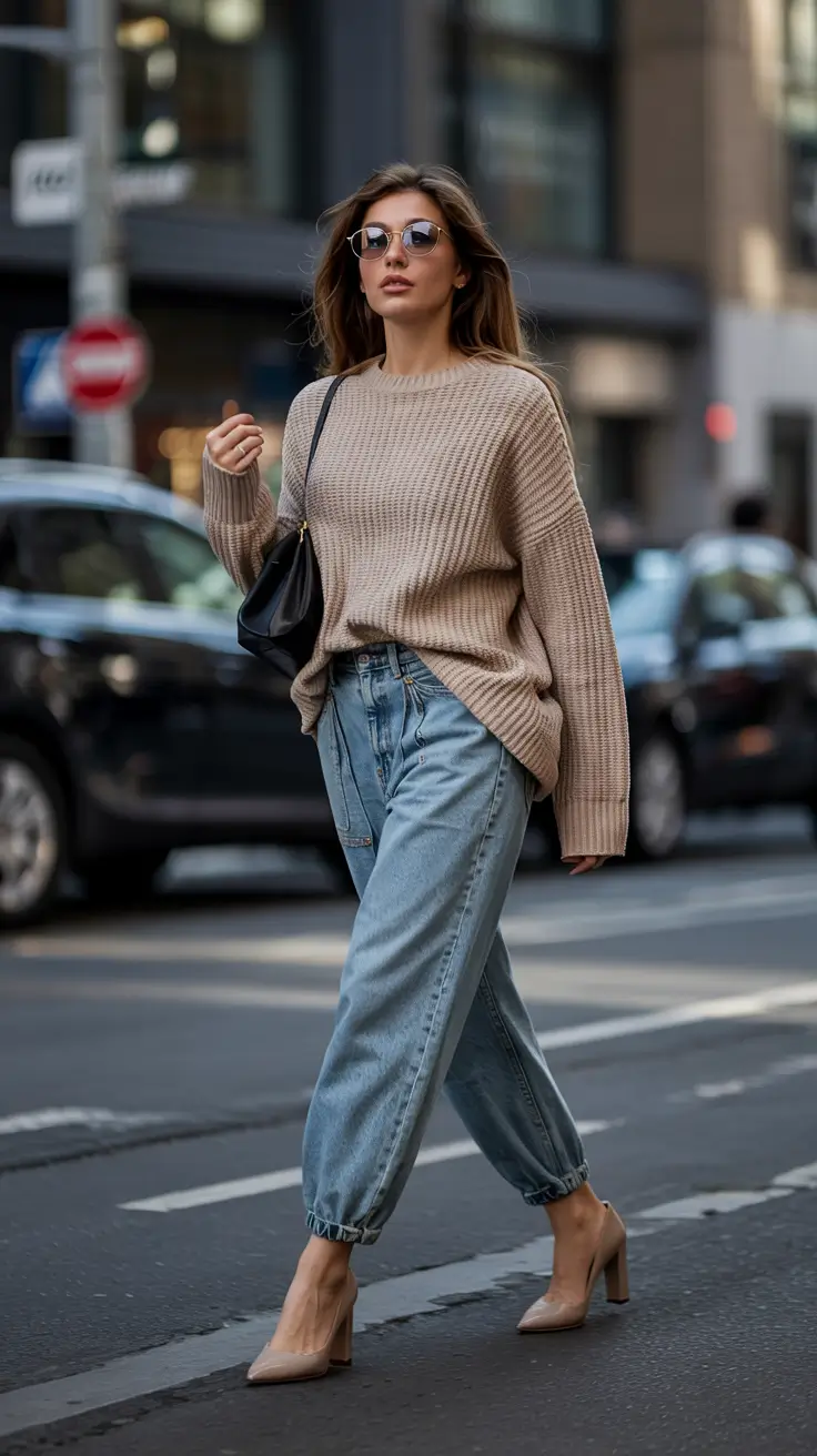 early fall outfits Ribbed Neutrals and Nude Heels