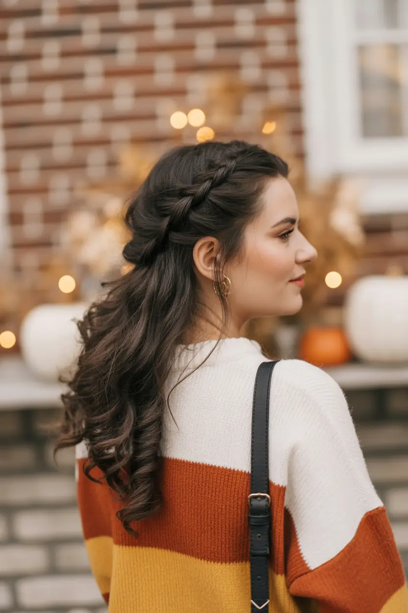 easy fall hairstyles for long hair Chunky Side Braids with Sweeping Curls