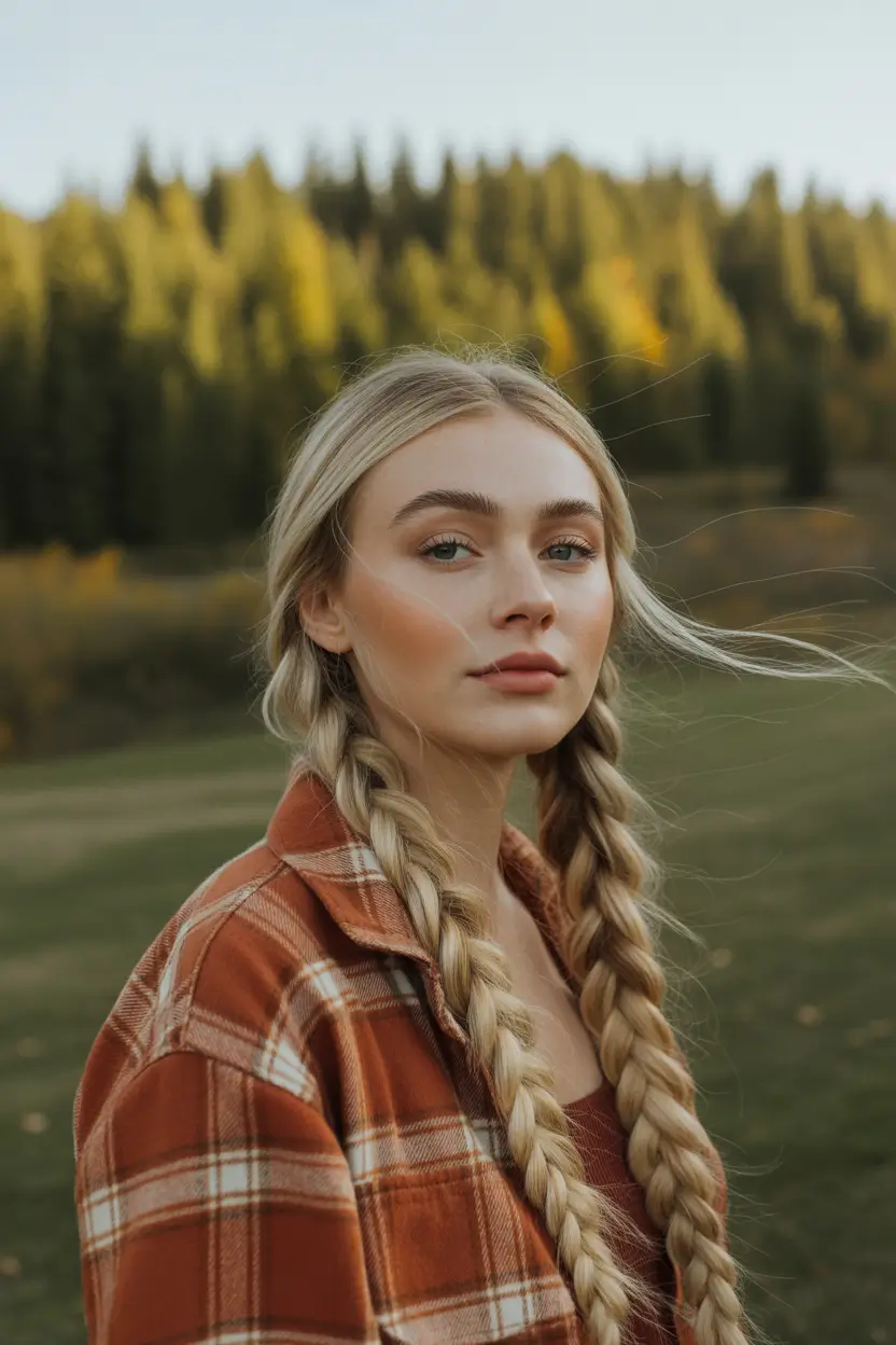 easy fall hairstyles long hair braids Laid-Back Twin Braids for Off-Duty Fall Feels