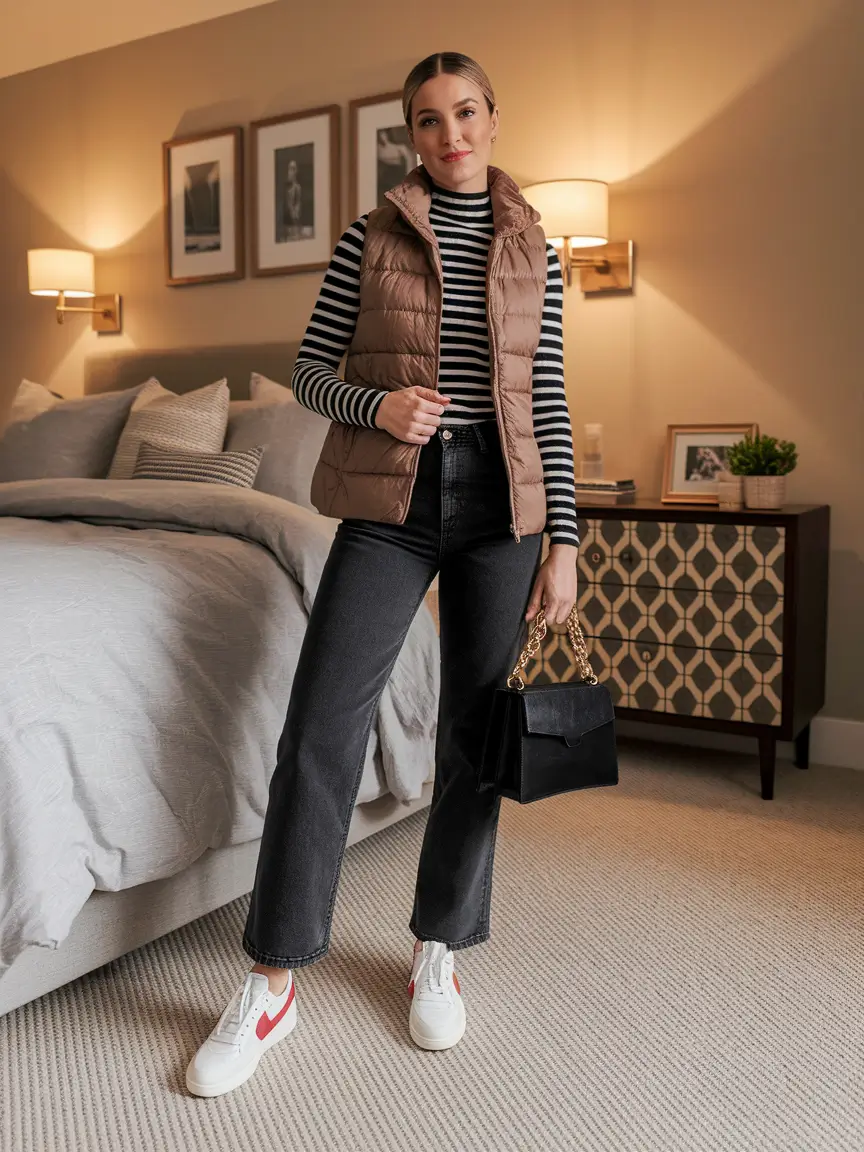 everyday fall outfits Classic Stripes with a Quilted Twist