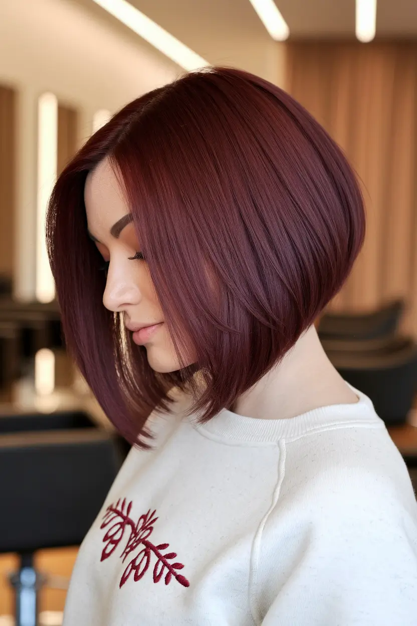 fall bob haircut Wine-Drenched Angled Bob