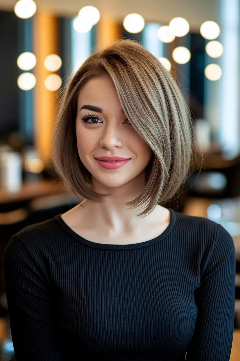 fall bob haircut Dimensional Side-Swept Blonde Lob