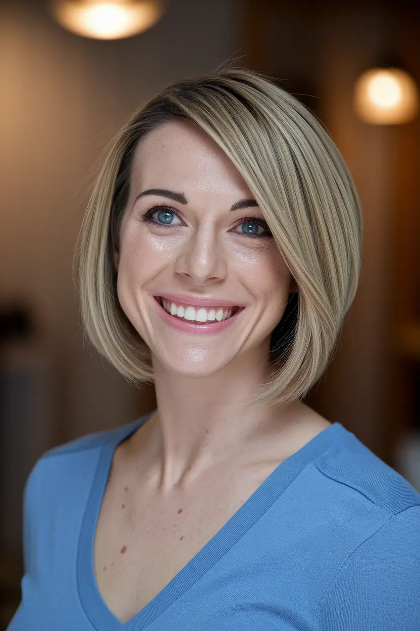 fall bob haircut Soft Side-Parted Honey Bob