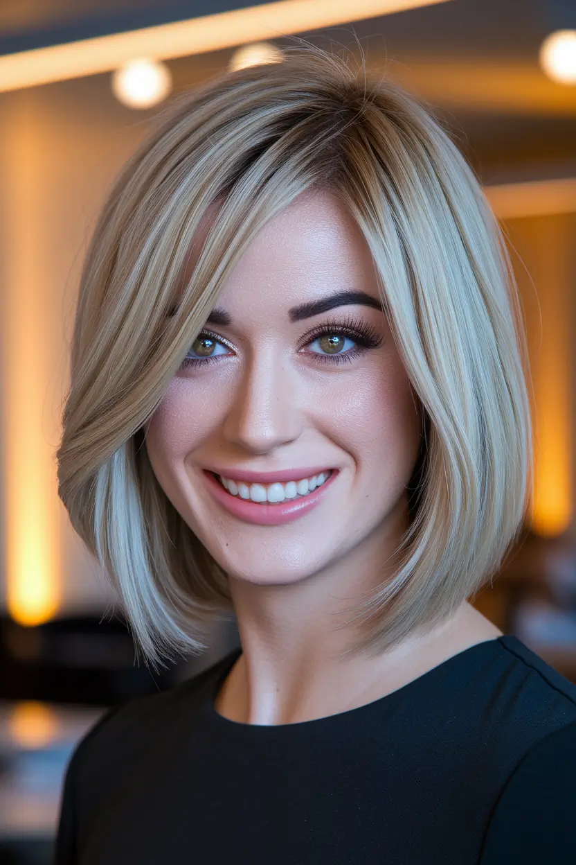 fall bob haircut Light Blonde with Deep Side Sweep