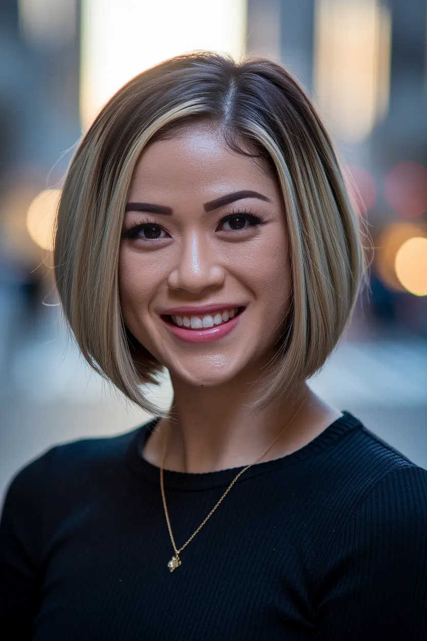 fall bob haircut Blended Blonde with a Sleek Finish