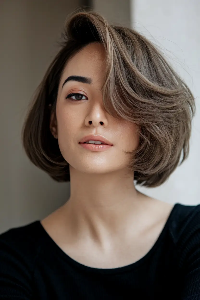 fall bob haircut Flipped Volume with Side-Swept Bangs