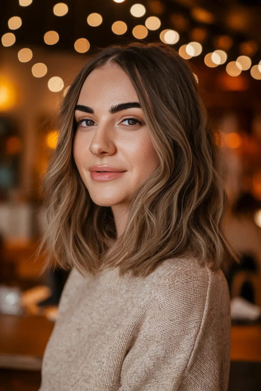 fall brown hair color 2025 Cozy Chestnut Waves with Seamless Layers