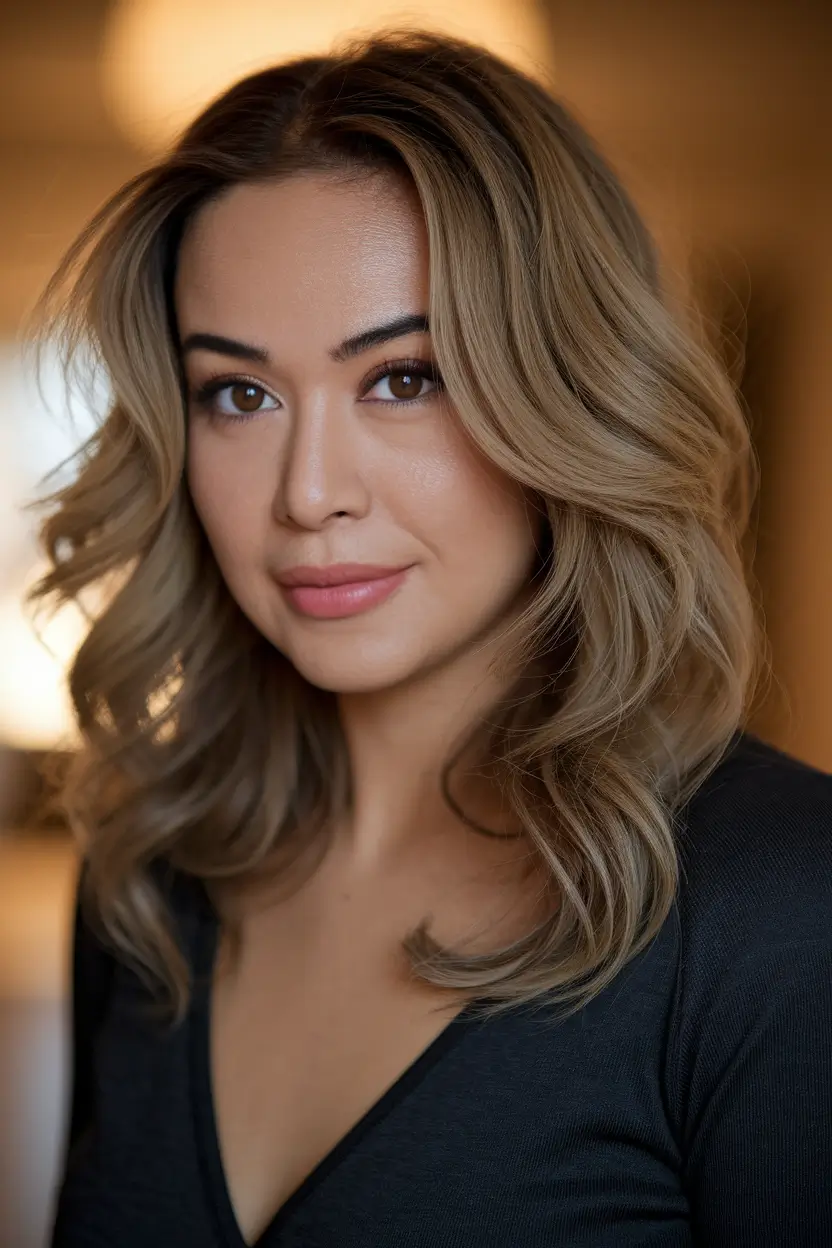 fall brown hair color with highlights Caramel Swirl Layers with Breezy Volume
