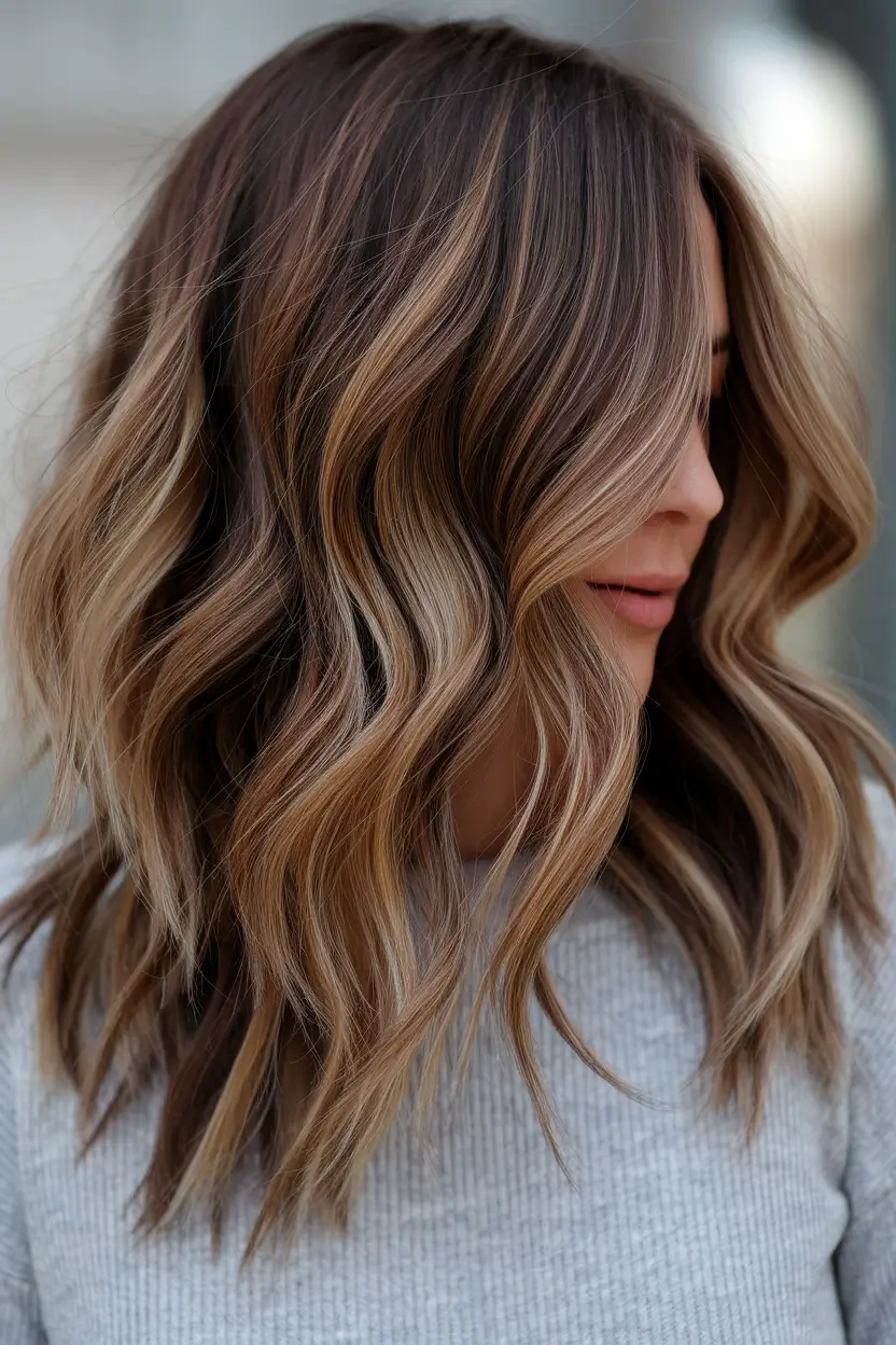 fall brown hair color Golden Ribbon Highlights in Caramel Melt