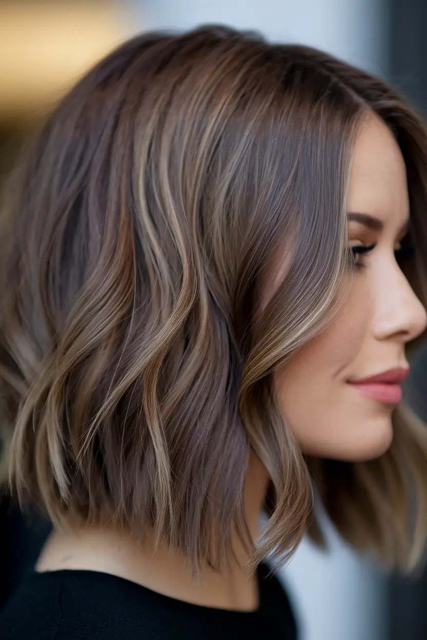 fall brown hair color Textured Mushroom Brown Bob