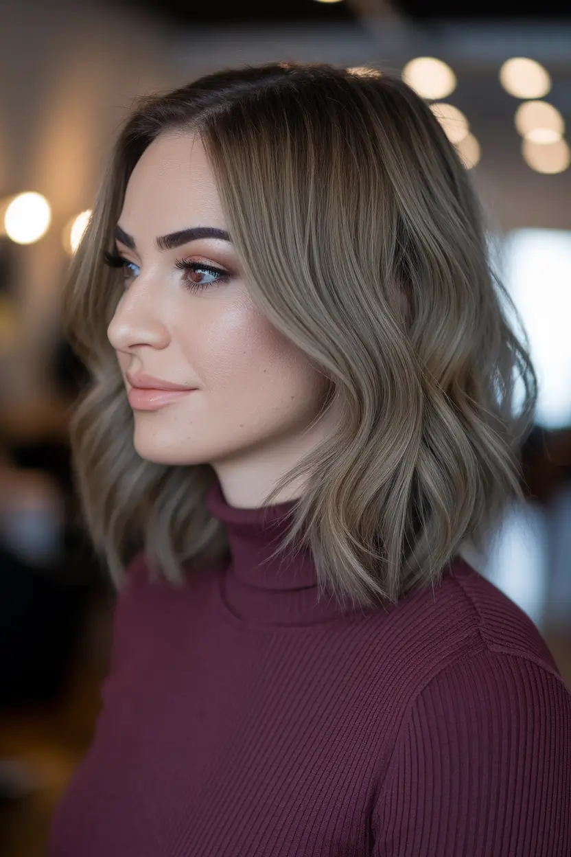 fall brown hair color brunettes short Muted Ash Brown Bob with Smoky Undertones