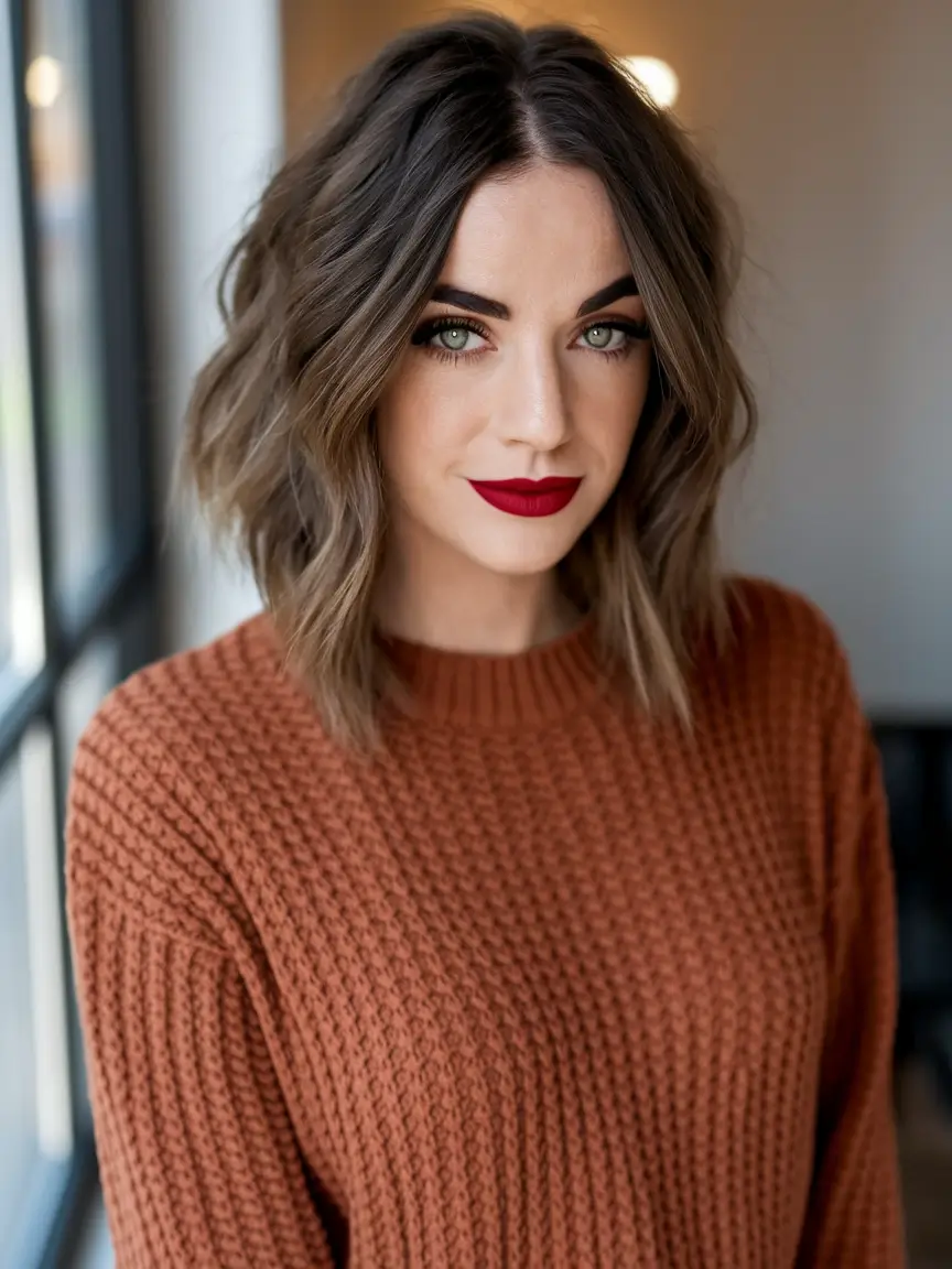 fall brown hair color Chestnut Brown Bob with Subtle Glow
