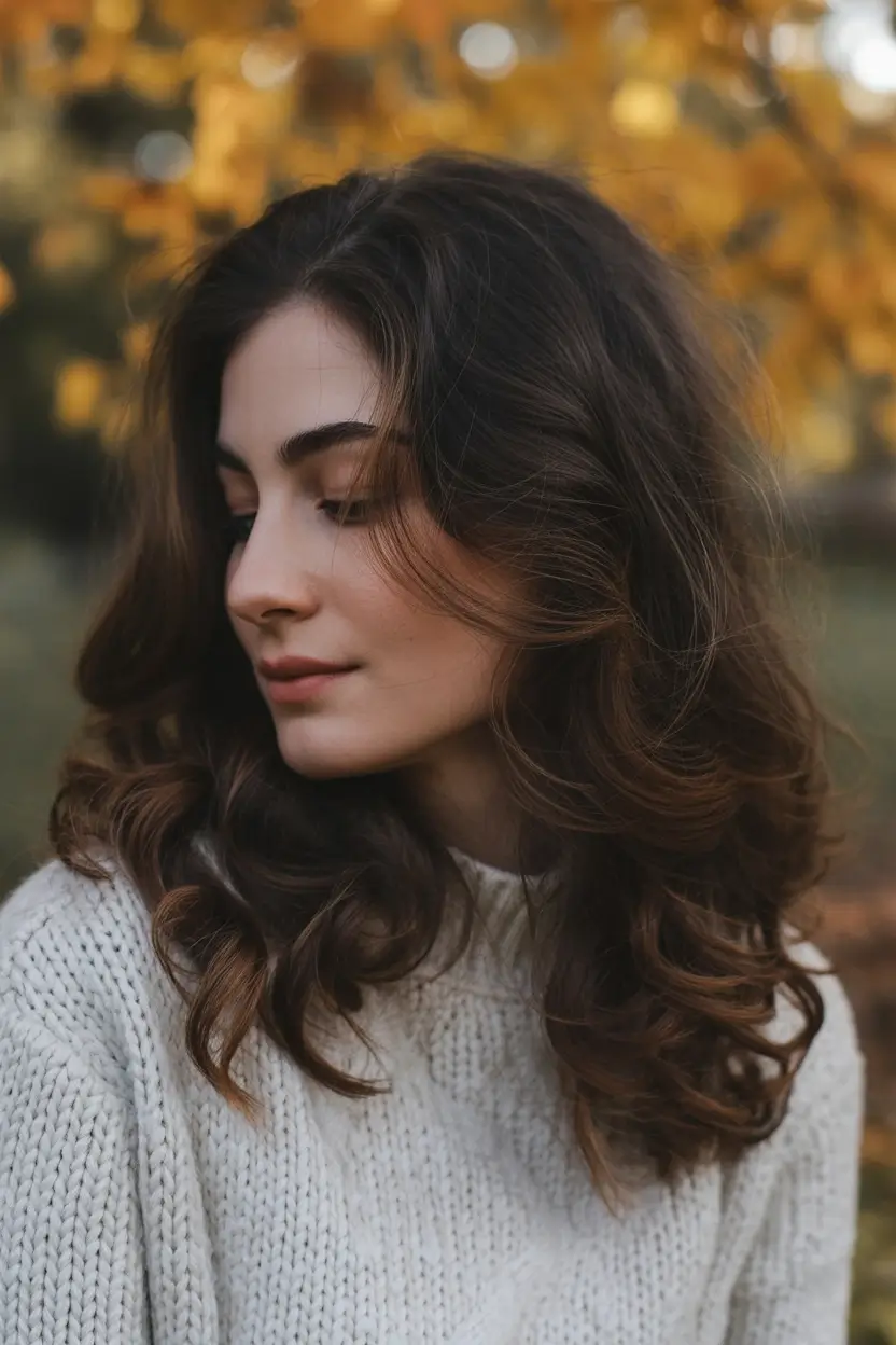 fall brunette hair color 2025+Chocolate Swirl Curls