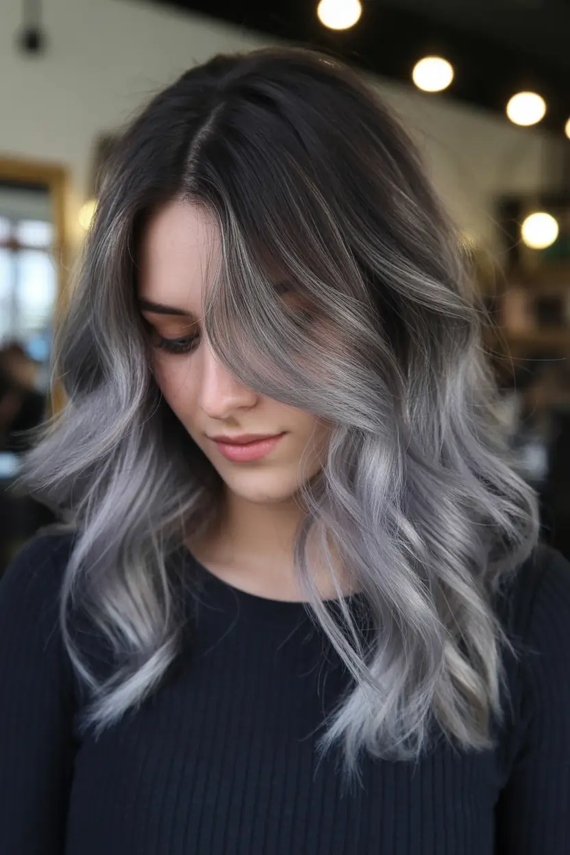 fall brunette hair color balayage medium+Charcoal Ice Dimension