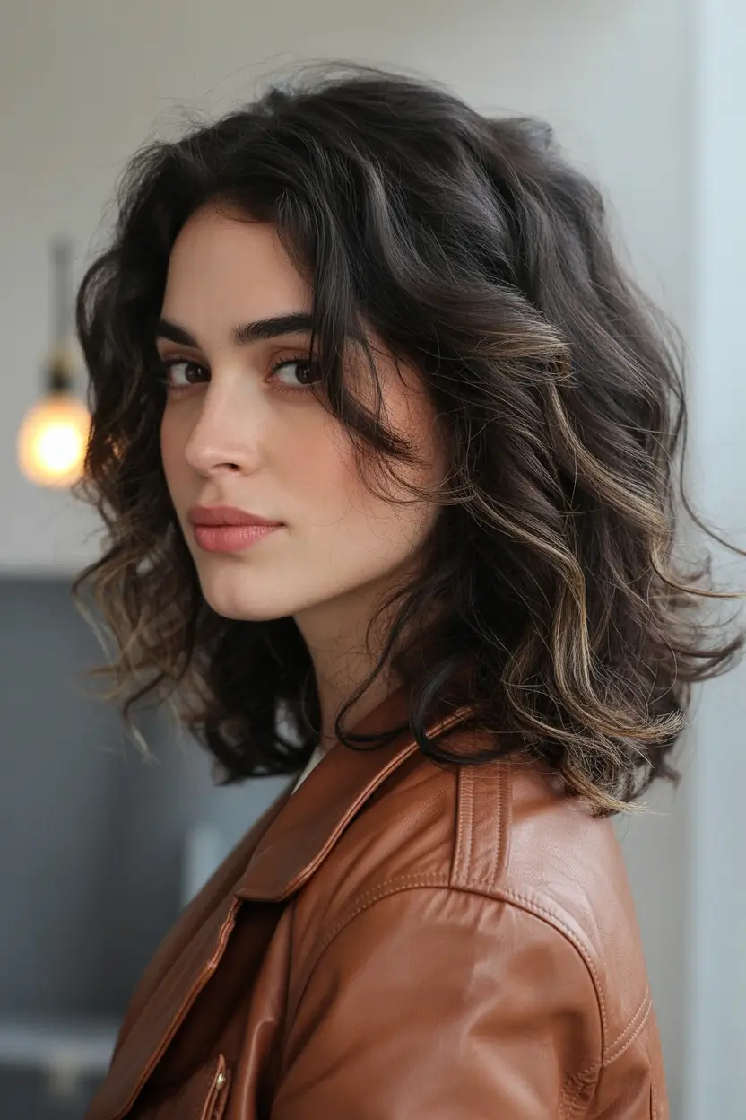 fall brunette hair color short Textured Brunette Bob With Whisper Highlights