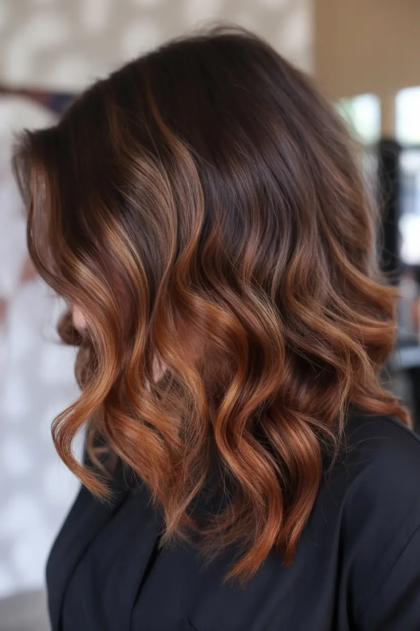 fall brunette hair color balayage medium+Toasted Cinnamon Blend