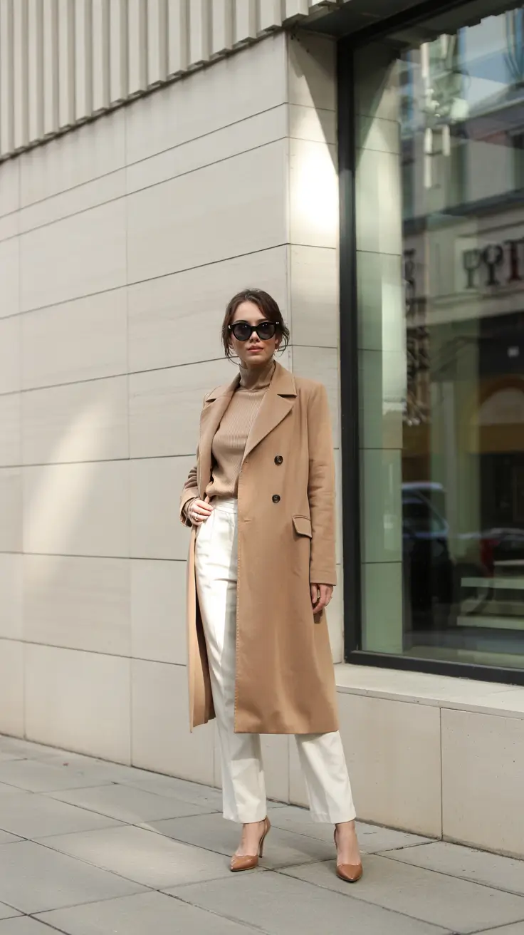 fall fashion outfits classy Camel Coat and Cream Combo for Cool Mornings