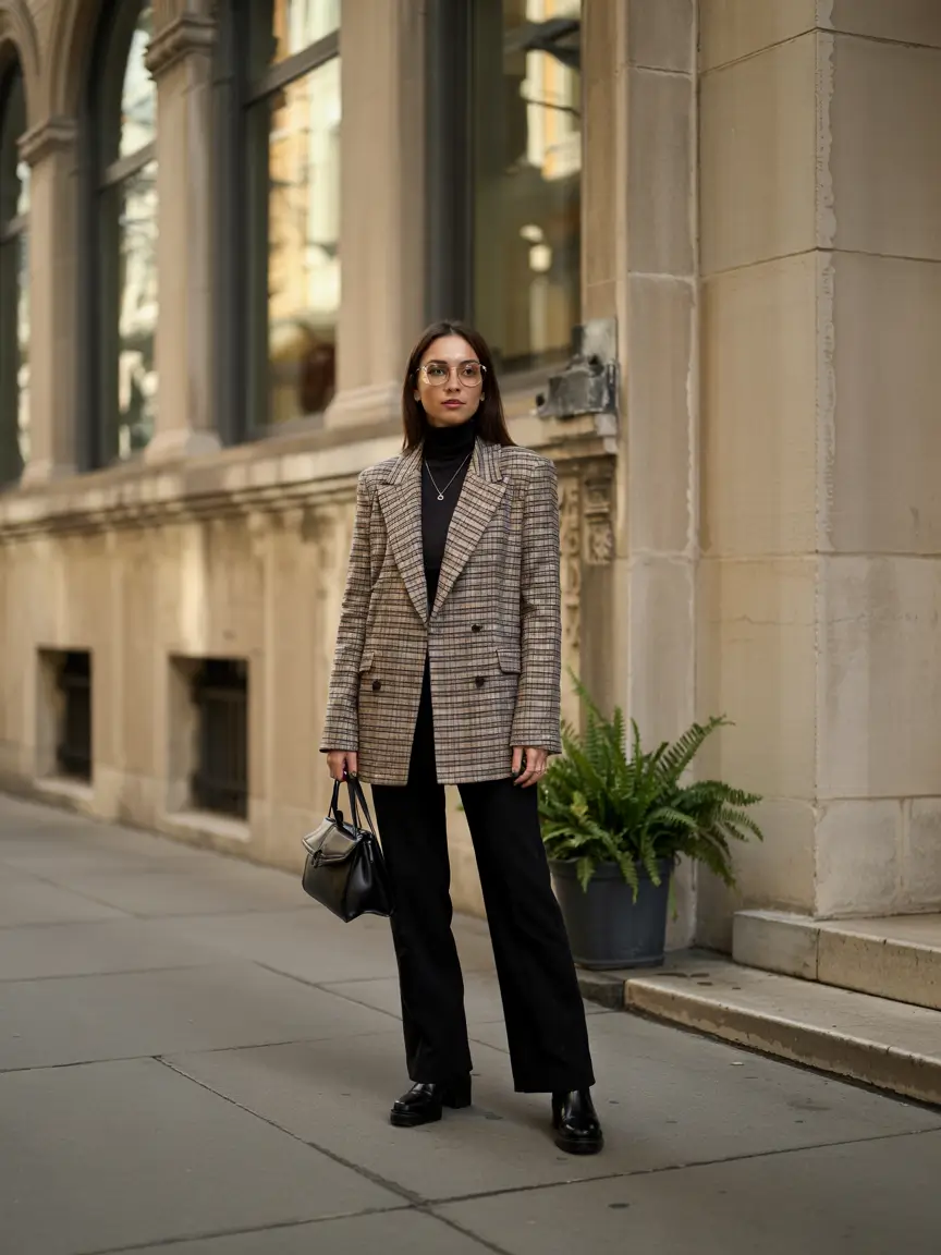 fall fashion trends for women 2025 Timeless Power in Neutral Plaid