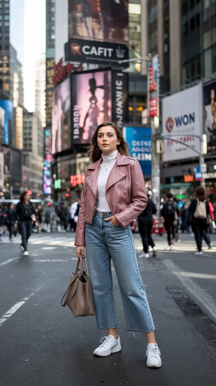 fall fashion trends for women 2025 Soft Leather with a Pop of Pink