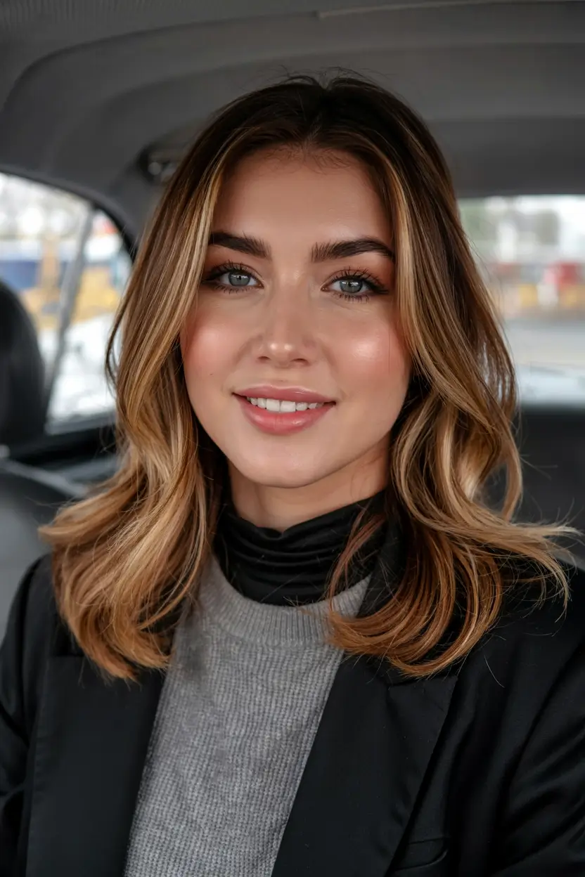 fall hair color trends Rooted Bronze on a Polished Bob