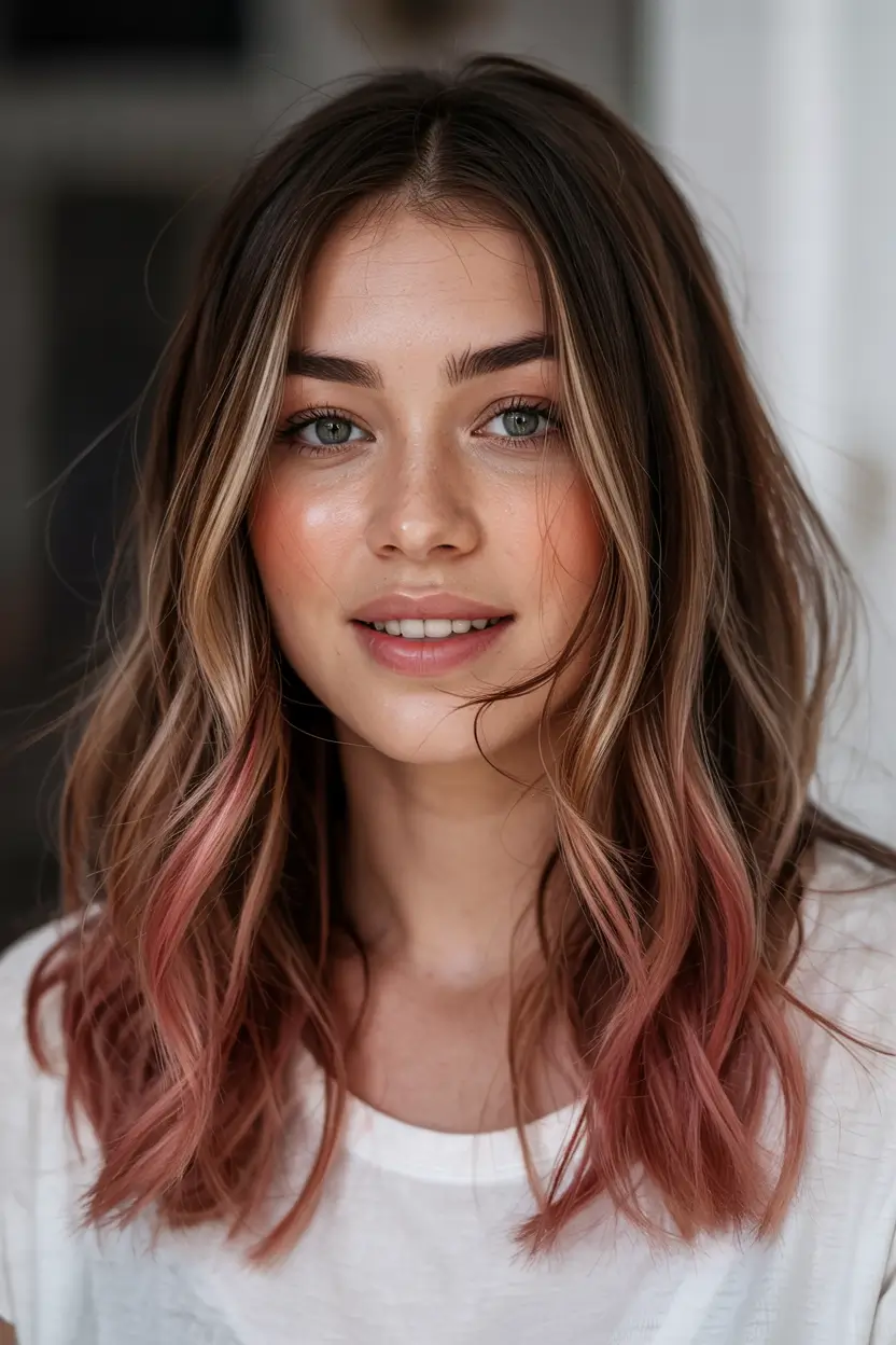 fall hair color ideas Muted Pink Dip Ends for the Brave & Playful