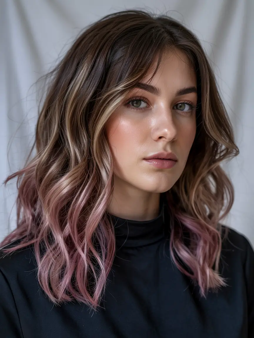 fall hair color ideas Dusty Rose Ends with Brunette Base