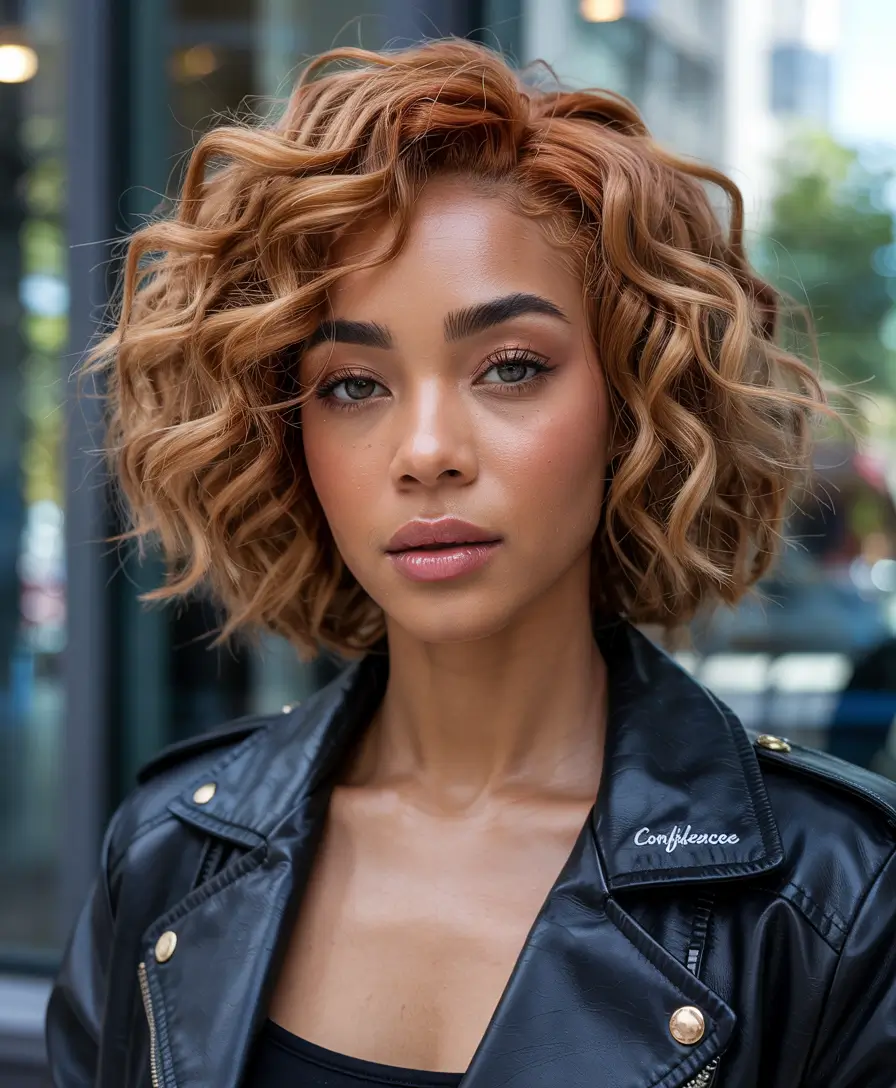 fall hair color ideas Burnt Copper Curls on a Voluminous Bob