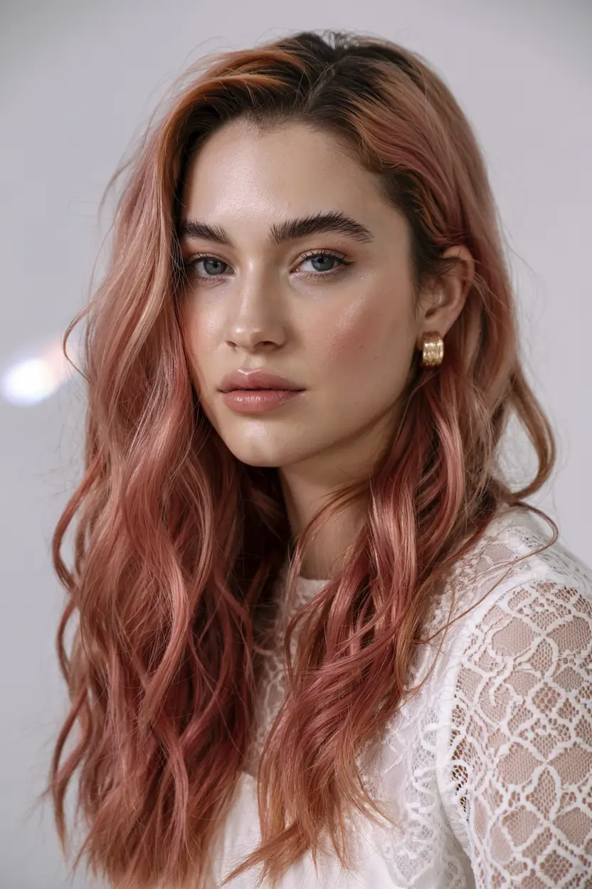 fall hair colors copper Peach-Copper Melt on Long Layers