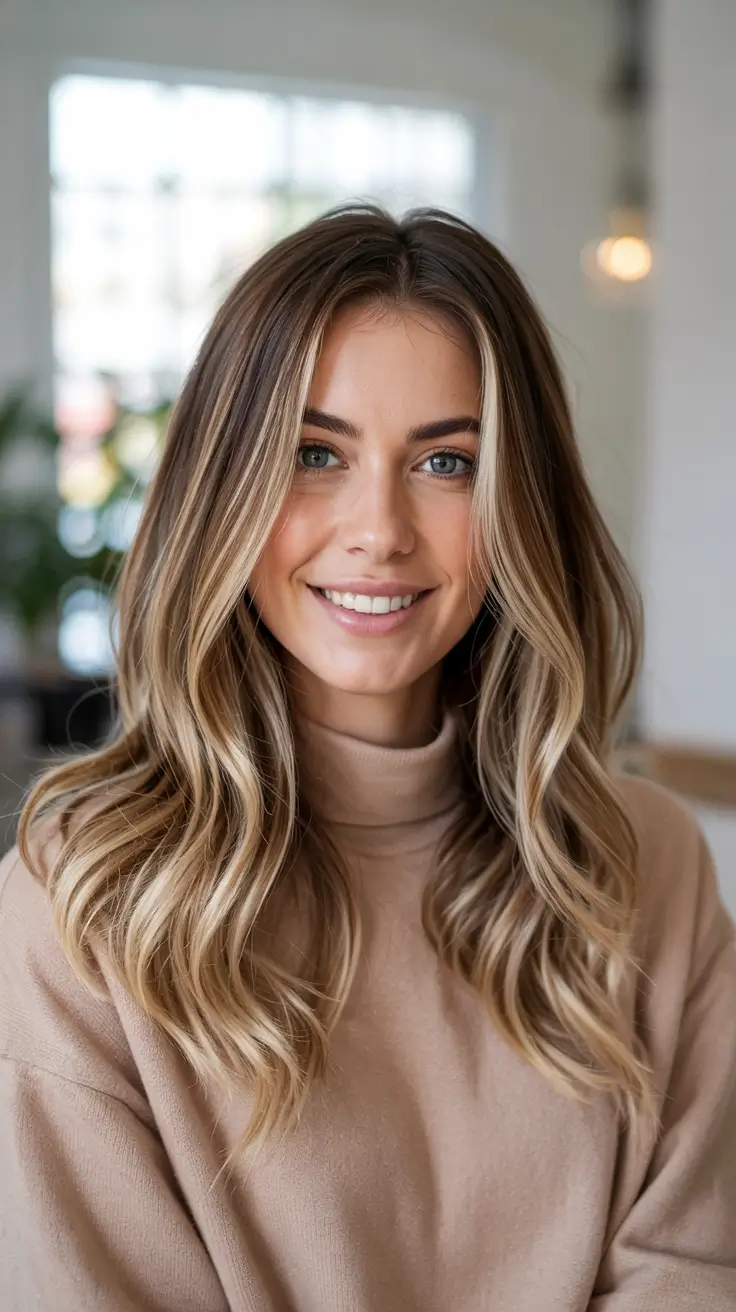 fall hair color ideas Golden Cream Blonde with Seamless Balayage