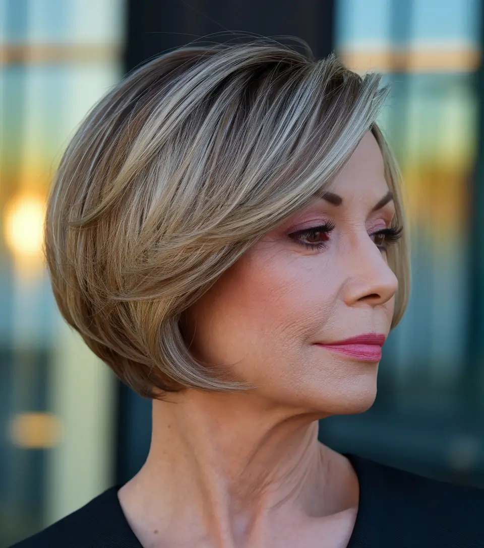 Fall 2025 Hair Color Guide for Women Over 50 Dimensional Honey Blonde Bob with Tapered Ends