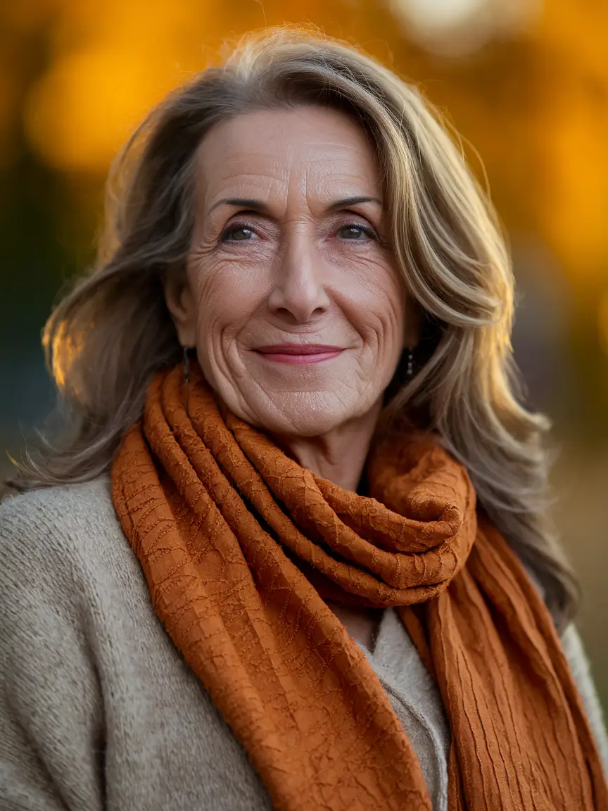 Fall 2025 Hair Color Guide for Women Over 50 Sunlit Mushroom Layers with Autumn Volume