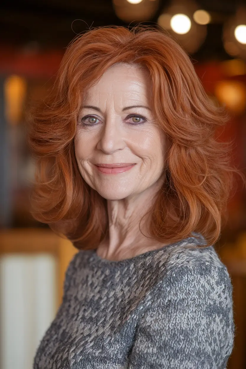 Fall 2025 Hair Color Guide for Women Over 50 Rusty Auburn Layers with Retro Bounce