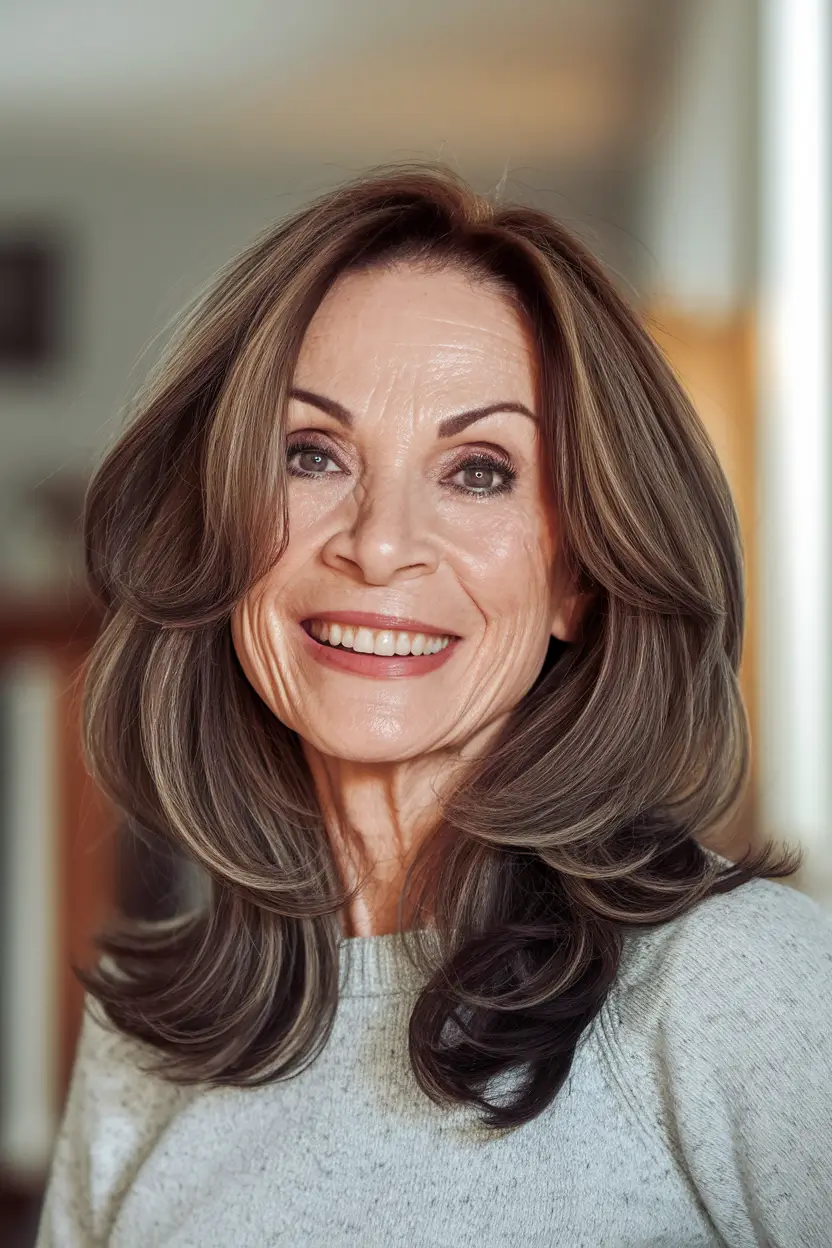 Fall 2025 Hair Color Guide for Women Over 50 Dark Mocha Long Layers with Face-Framing Movement