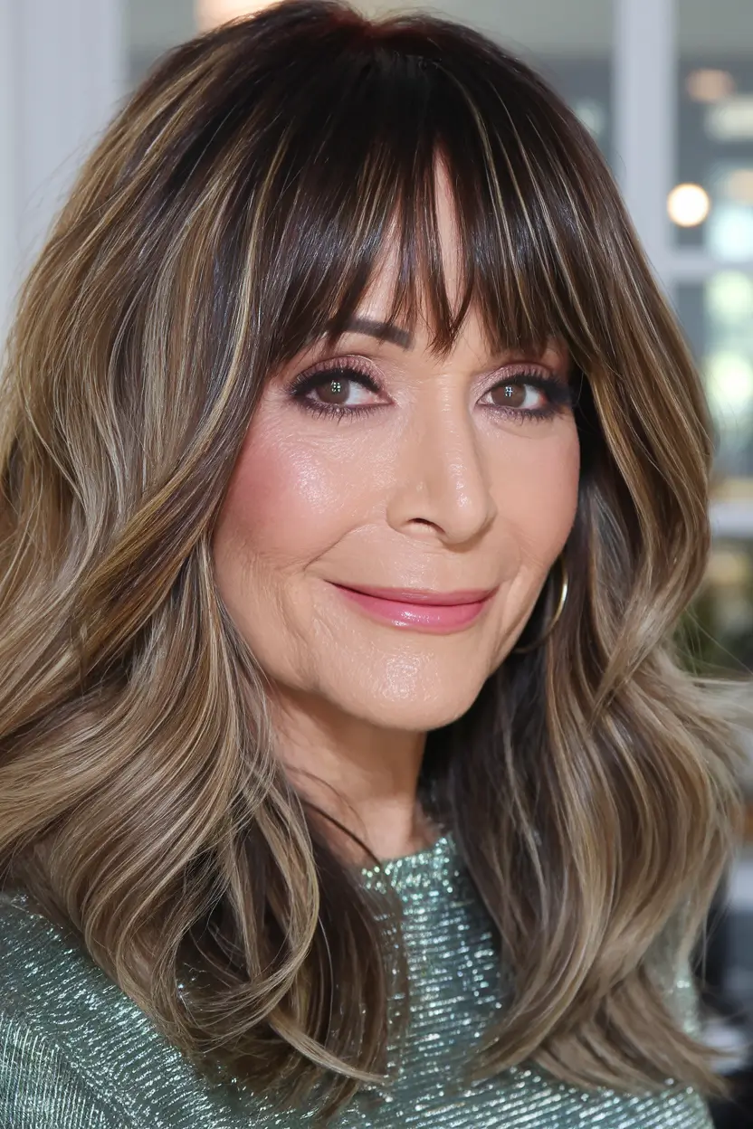 Fall 2025 Hair Color Guide for Women Over 50 Mocha Root Melt with Curtain Fringe