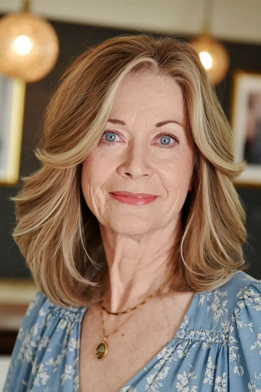 Fall 2025 Hair Color Guide for Women Over 50 Soft Blonde Layered Flip with Modern Volume