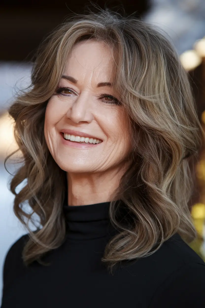 Fall 2025 Hair Color Guide for Women Over 50 Earthy Taupe Layers with Natural Waves