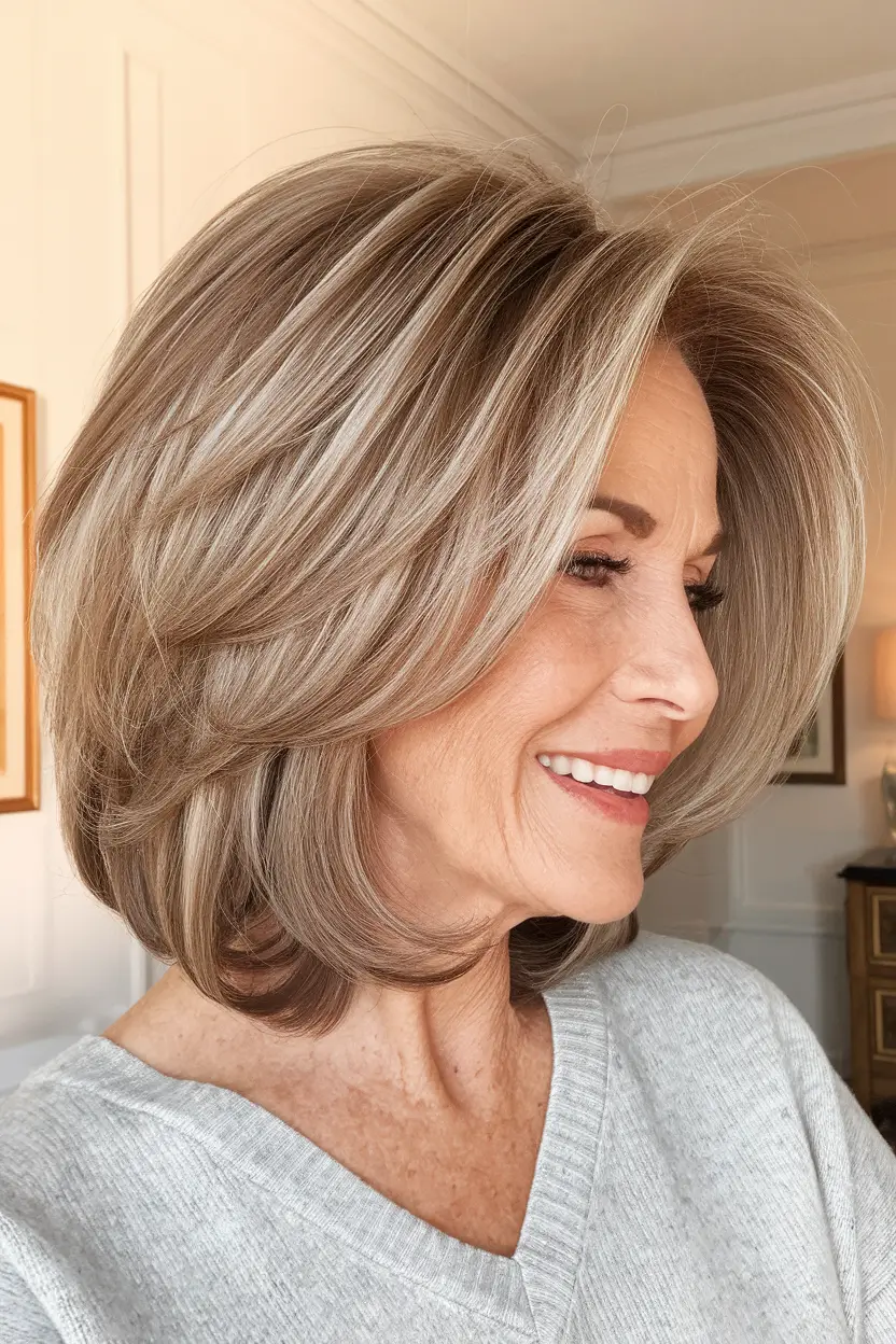Fall 2025 Hair Color Guide for Women Over 50 Champagne Blonde Power Bob