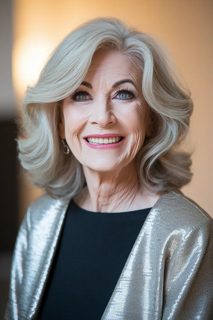 hairstyles for women over 60 medium wavy Classic Silver Layers with a Glamorous Lift